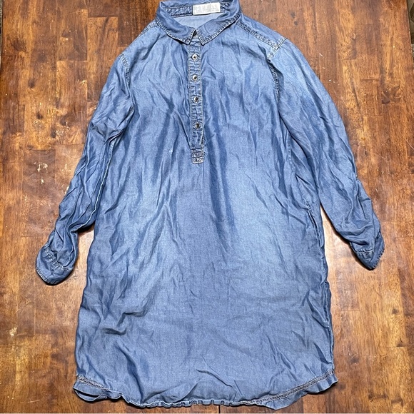 Time & Tru Small Denim Chambray Shirt Dress 1/2 Button Long Sleeve Lyocell Lot - Picture 3 of 11